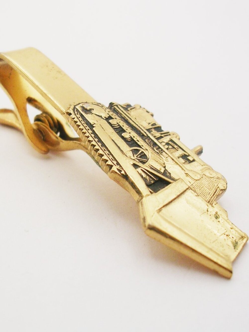 Vintage Bulldozer Tie Bar Clip gold tone classic Necktie Holder Men Jewelry
